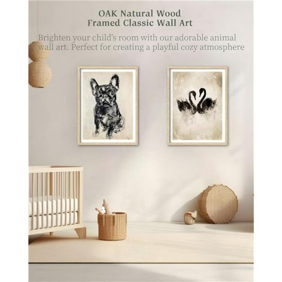 Swan Framed Wall Art 12x16 Oak Wood Print Cottagecore Kids Room Home Decor - Picture 3 of 8